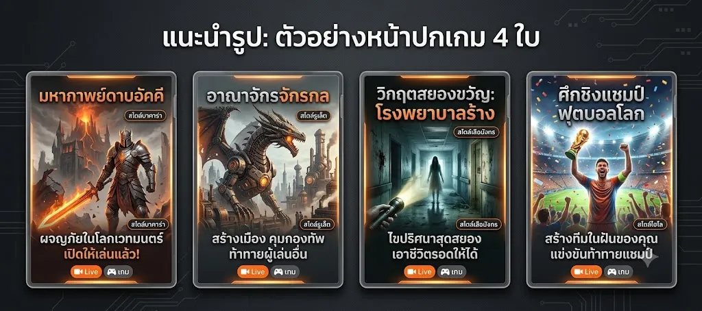 แนะนำรูป: ตัวอย่างหน้าปกเกม 4 ใบ ·