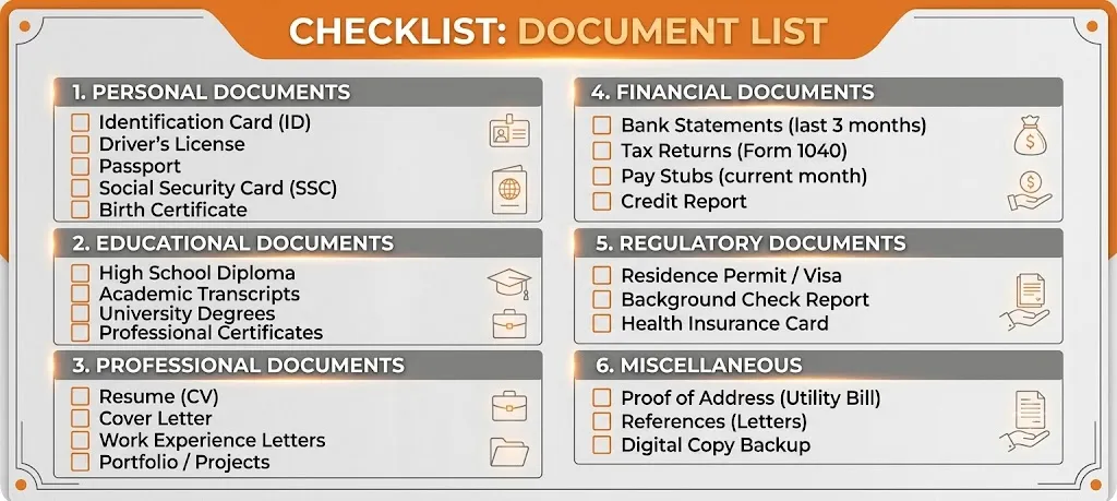 Checklist of documents to prepare